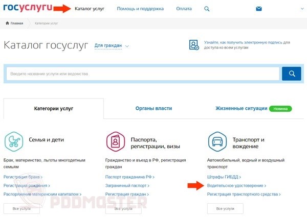 Выбор предоставляемой услуги