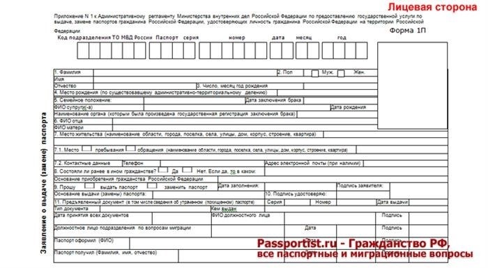 Перефразирую текст: на лицевой стороне находится форма №1П.